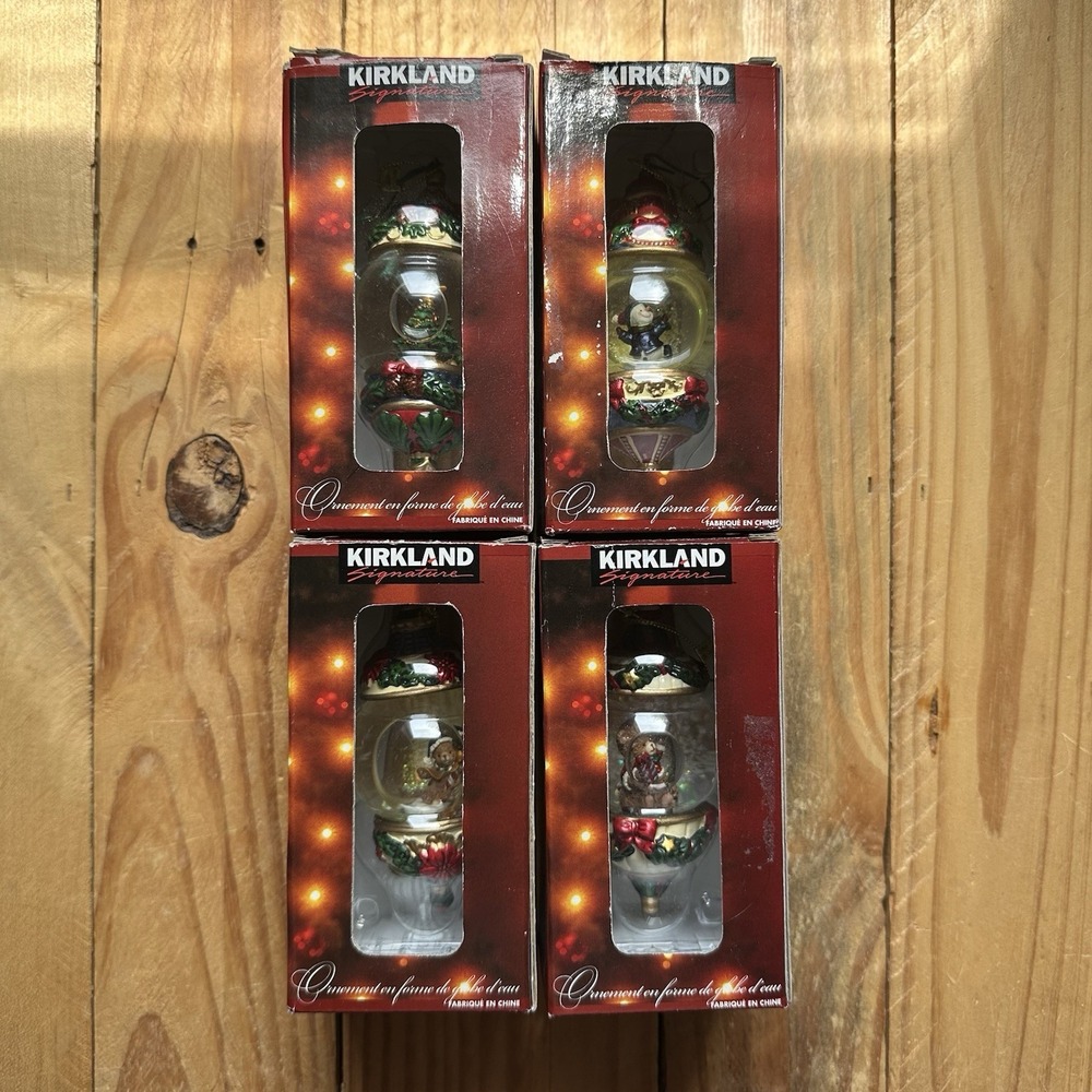 4 (four) Kirkland Signature Water Snow Globe Christmas Ornaments 5 Inch